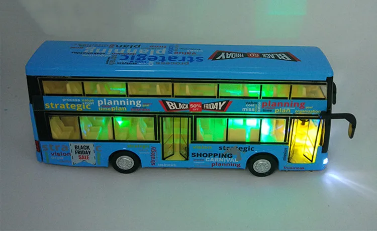 Best selling 1:36 double-layer voice broadcast bus alloy model,simulation die-cast sound and light pull back model,free shipping images - 6