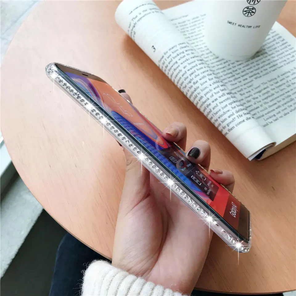 Женский Блестящий силиконовый чехол из ТПУ со стразами для Samgung Galaxy A7 2018