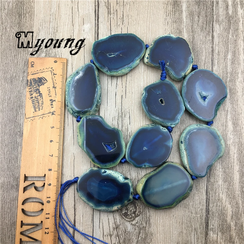 

New Arrival Freeform Blue Agates Slice Beads With Green Edges,Full Strand Dragon Agates Druzy Slab Pendant Beads MY1707