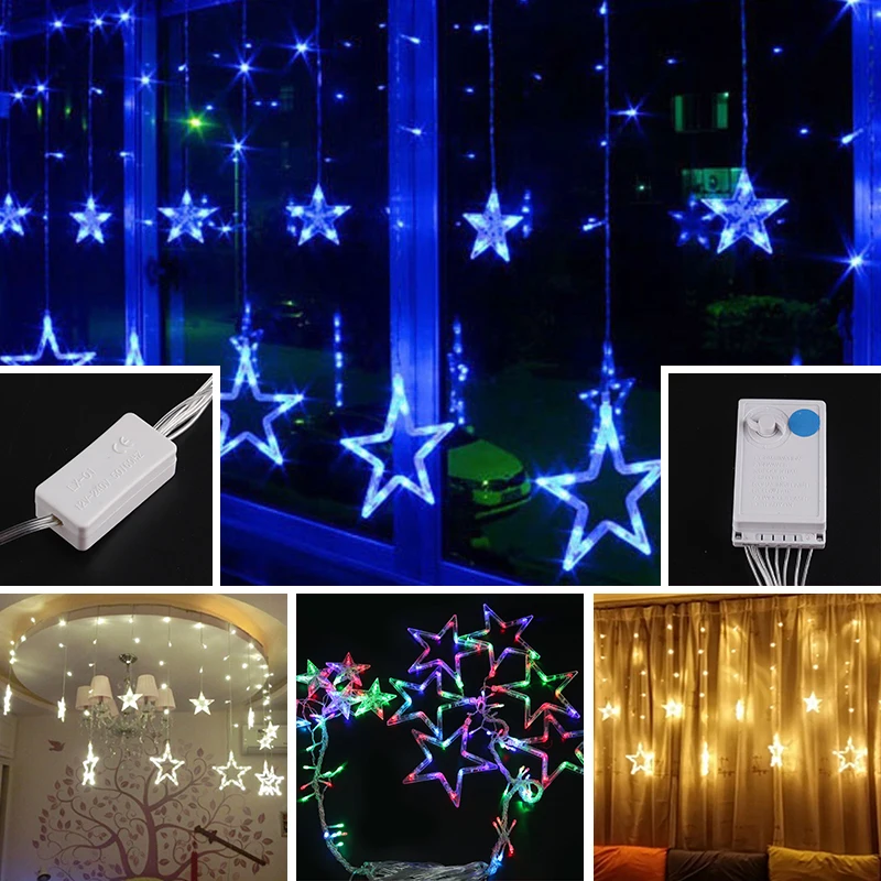 

138 Leds Bulbs Romantic Stars Modelling LED Xmas Optical String Flashing Light Christmas Shinning String Leds 4 Different Types