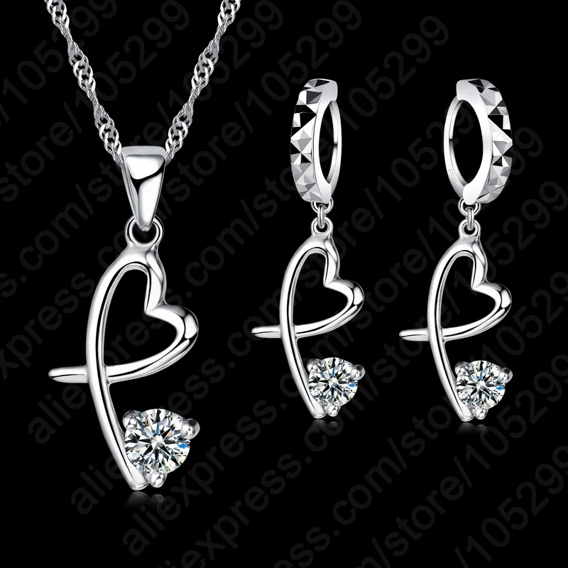 

Оптовая Продажа 925 стерлингового серебра Свадебный комплект ювелирных изделий для женщин аксессуары Кубического циркония сердце кулон оже...