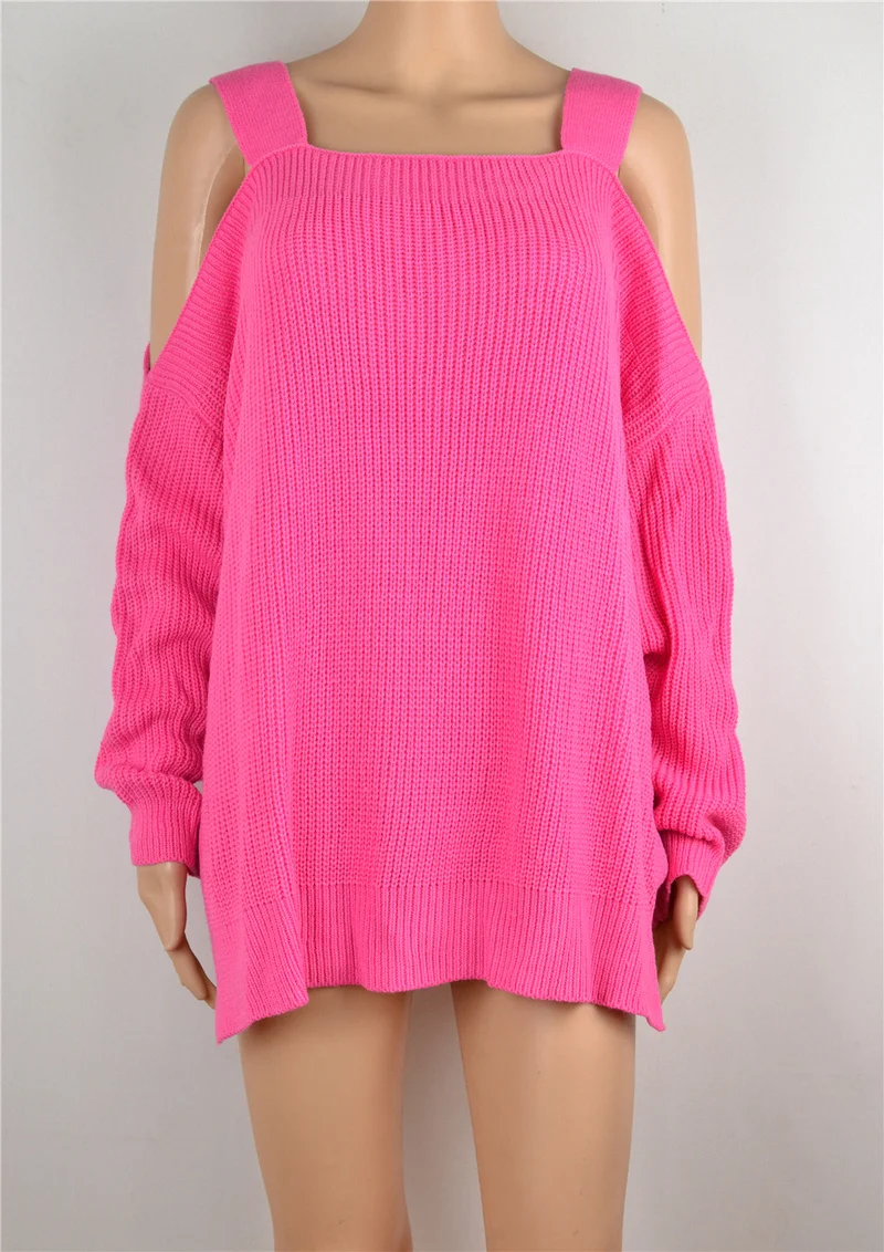Autumn Winter Fluffy Pink Knitted Sweater Womens Plus Size Thin Knitting Pullover Jumpers Casual Off Shoulder Ribbed | Женская одежда
