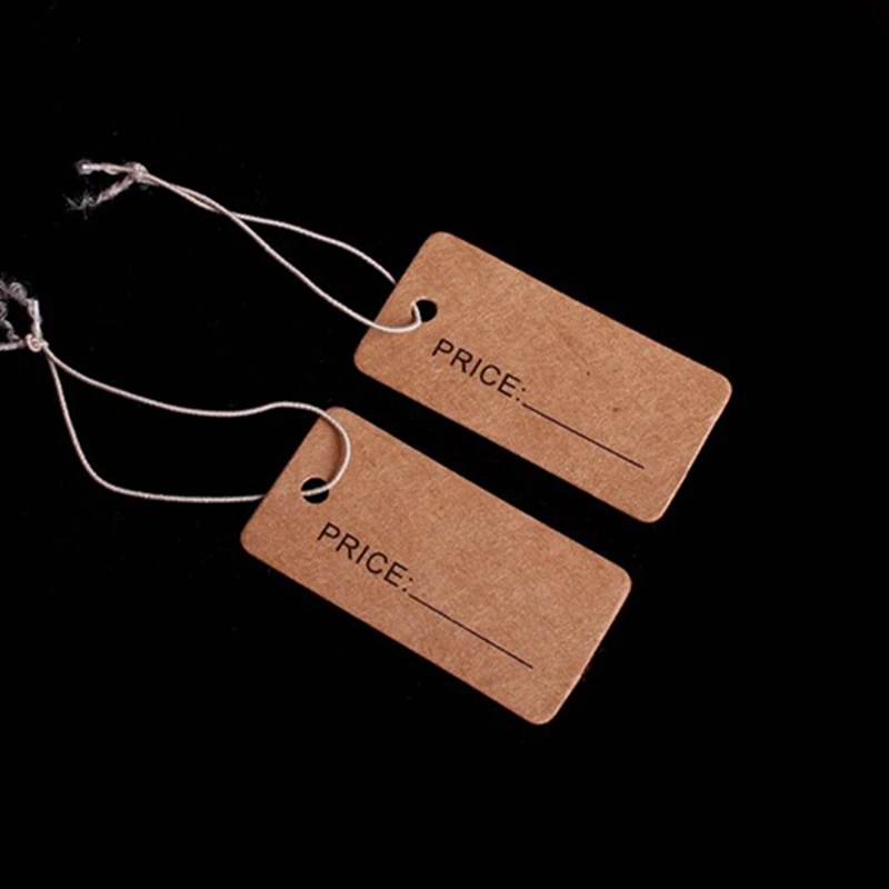 

2*4cm Mini Brown Kraft Paper Tags with Elastic Rope Price Tag For Jewelry Handmade Labels Jewelry Hang Tags