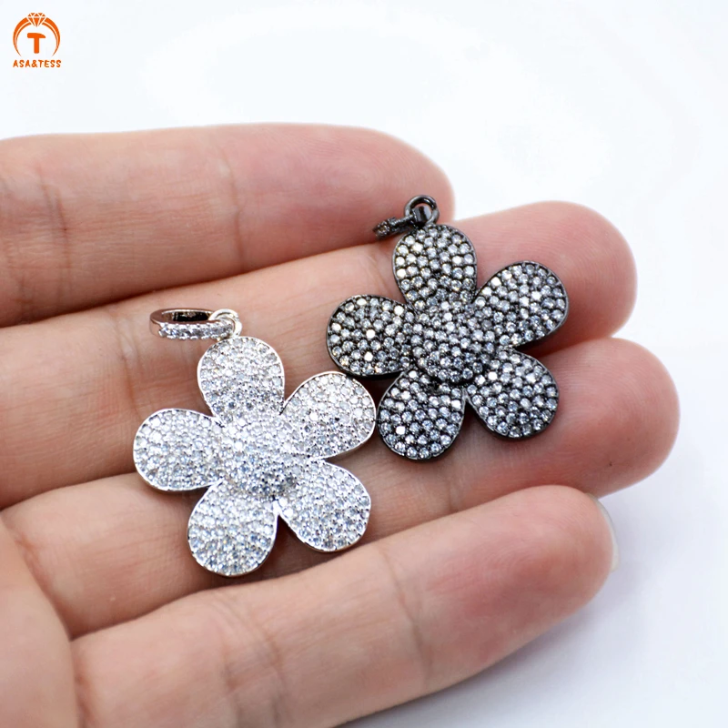 

ASA&TESS micro CZ paved flower pendant cubic zirconia pendant five-petaled flowers fashion charm for jewelry making girls