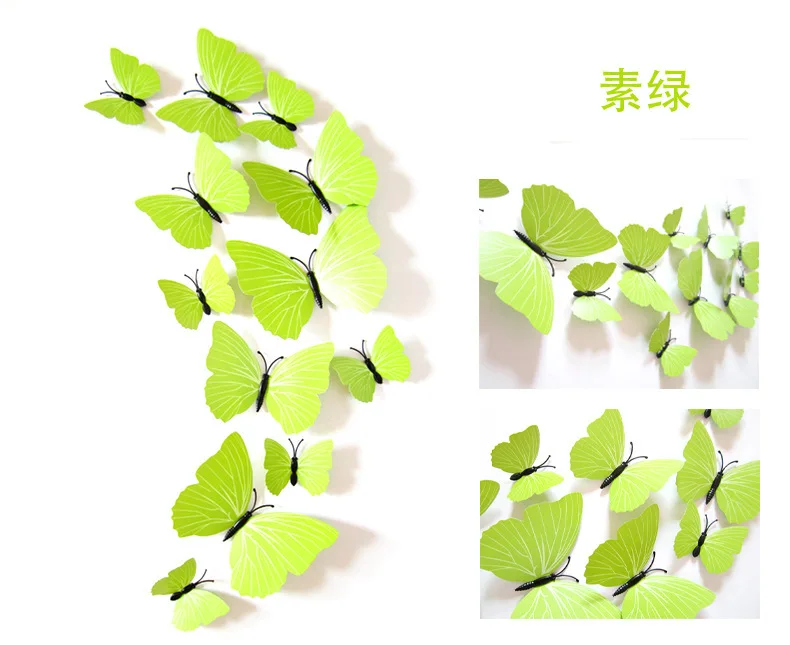 green 12 шт. ПВХ 3d бабочка Настенный декор милые бабочки настенные наклейки художественные наклейки украшение дома комнаты стены искусства - Цвет: green