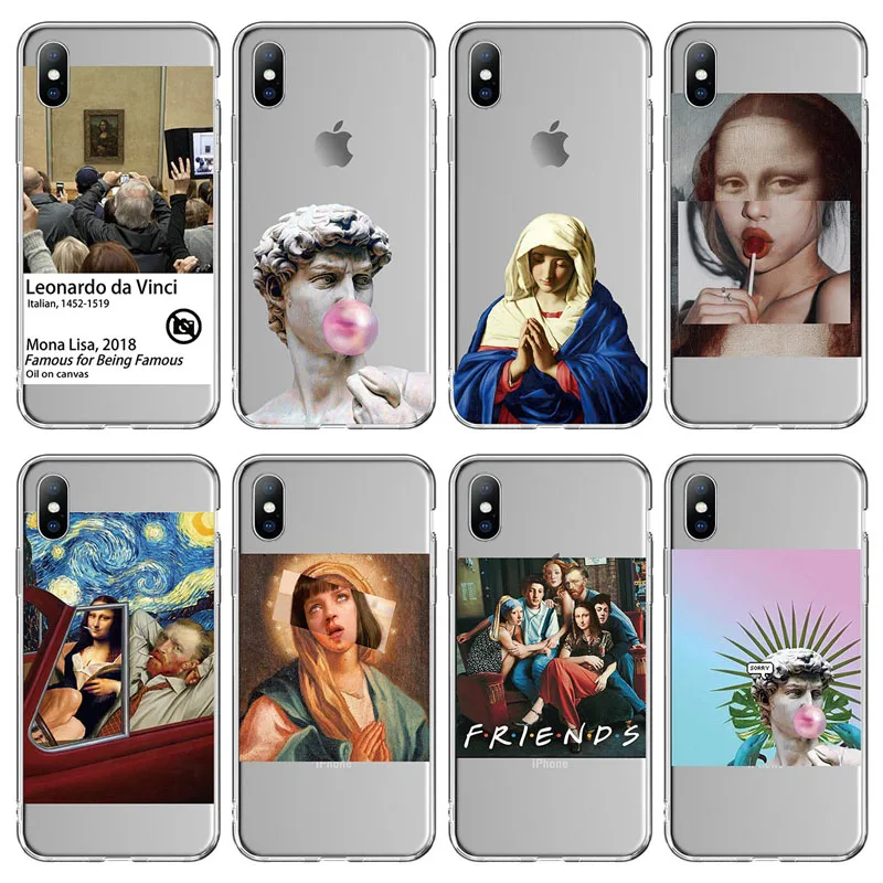 USLION Funny Art Abstract Phone Case For iPhone X XR XS Max 7 8 6 6s Plus 5 5s SE Silicone Cases Statue Soft TPU Back Cover |