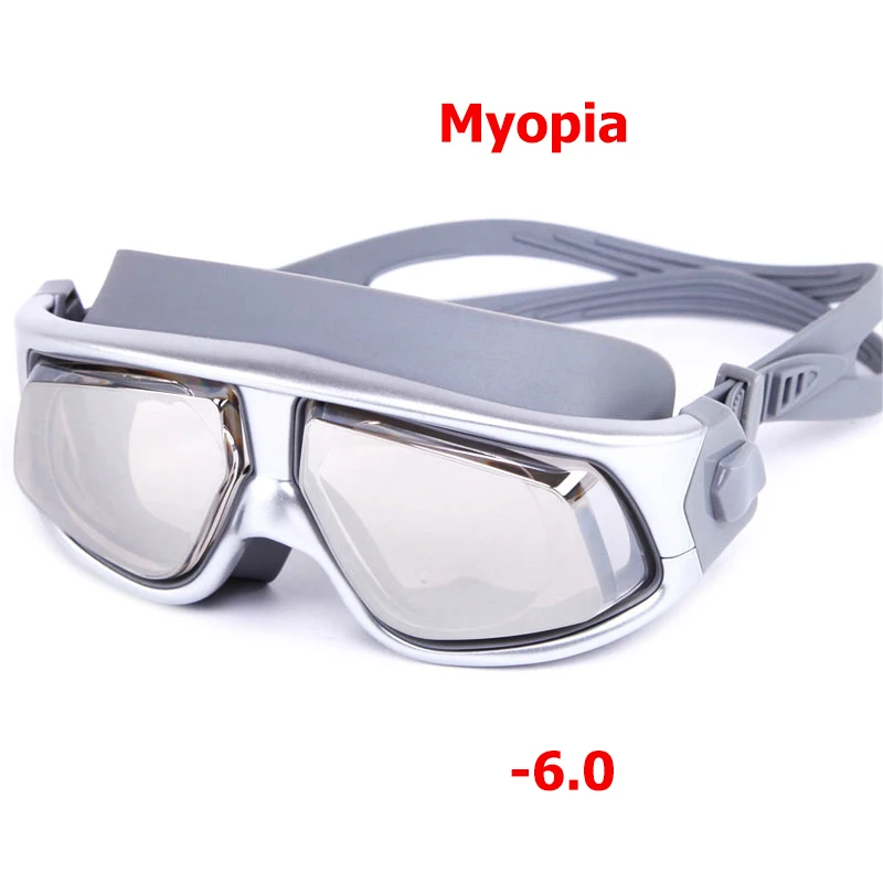 Silver -600 Мужские wo мужские очки для плавания, анти-туман, защита от ультрафиолета, диоптрия, очки для плавания с рецептом, водонепроницаемая большая оправа, очки для плавания для близорукости - Цвет: Silver -600