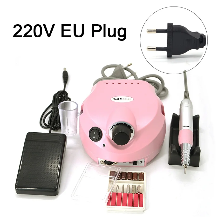 Pink EU plug 110/220V 35000 об/мин Pro Электрический Фрезер для ногтей, фрезер сверло файл маникюрный набор салон домашний комплект инструментов для маникюра - Цвет: Pink EU plug