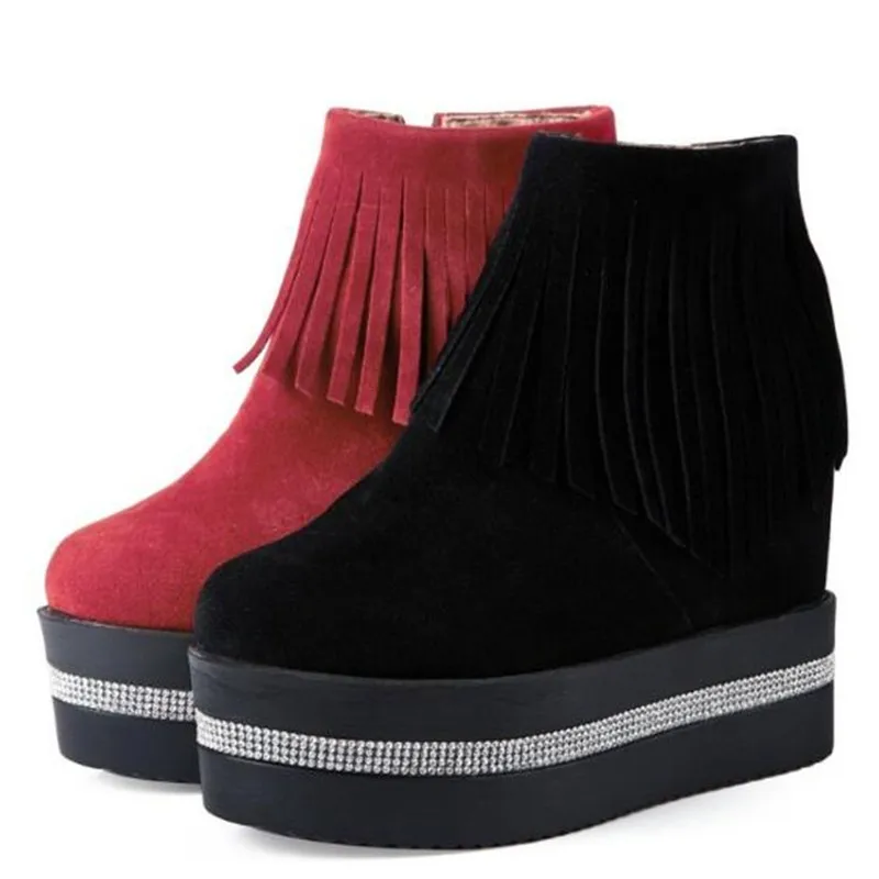 

Women Boots Autumn winter New style Tassels Short boots Grind Round head Internal increase Waterproof Thick bottom Winter boots