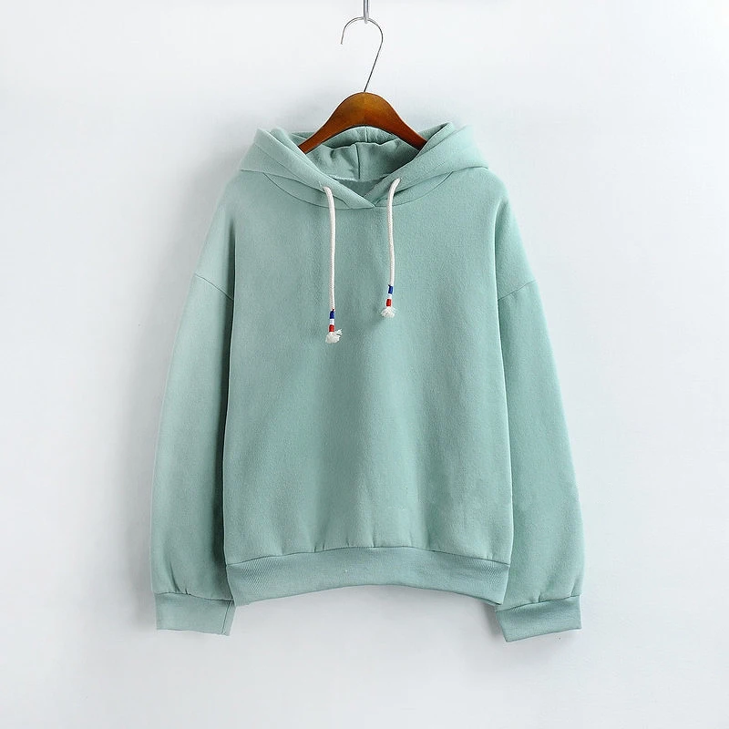 YNA QING HUAN 2018 Spring Women's Hoodie Sweatshirt New Hot Candy-colored Long-sleeved Casual Solid Color Loose Hoodie Top