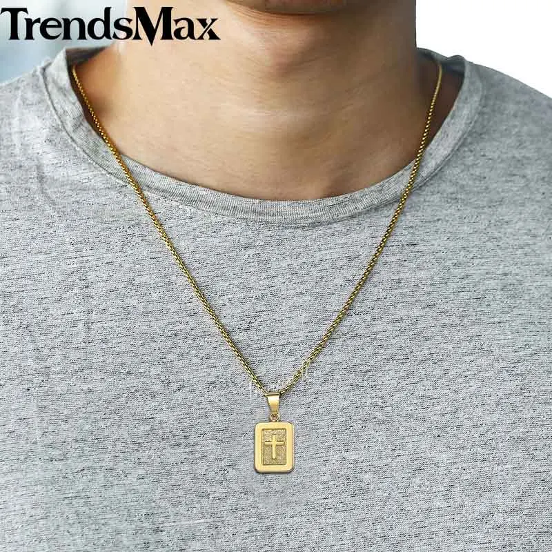 Trendsmax крест подвески для женщин мужчин Кристиан резные Dog Tag s золотые религиозная