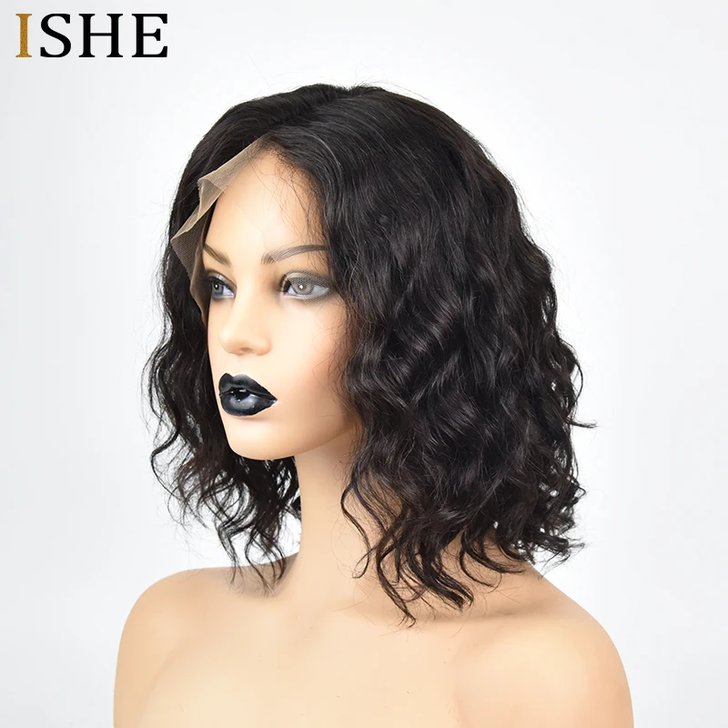13x6 Front Lace Human Hair Short Bob Wavy Wigs Pre Plucked Black Remy Brazilian Baby Hair Glueless Lace Frontal Wig For Women