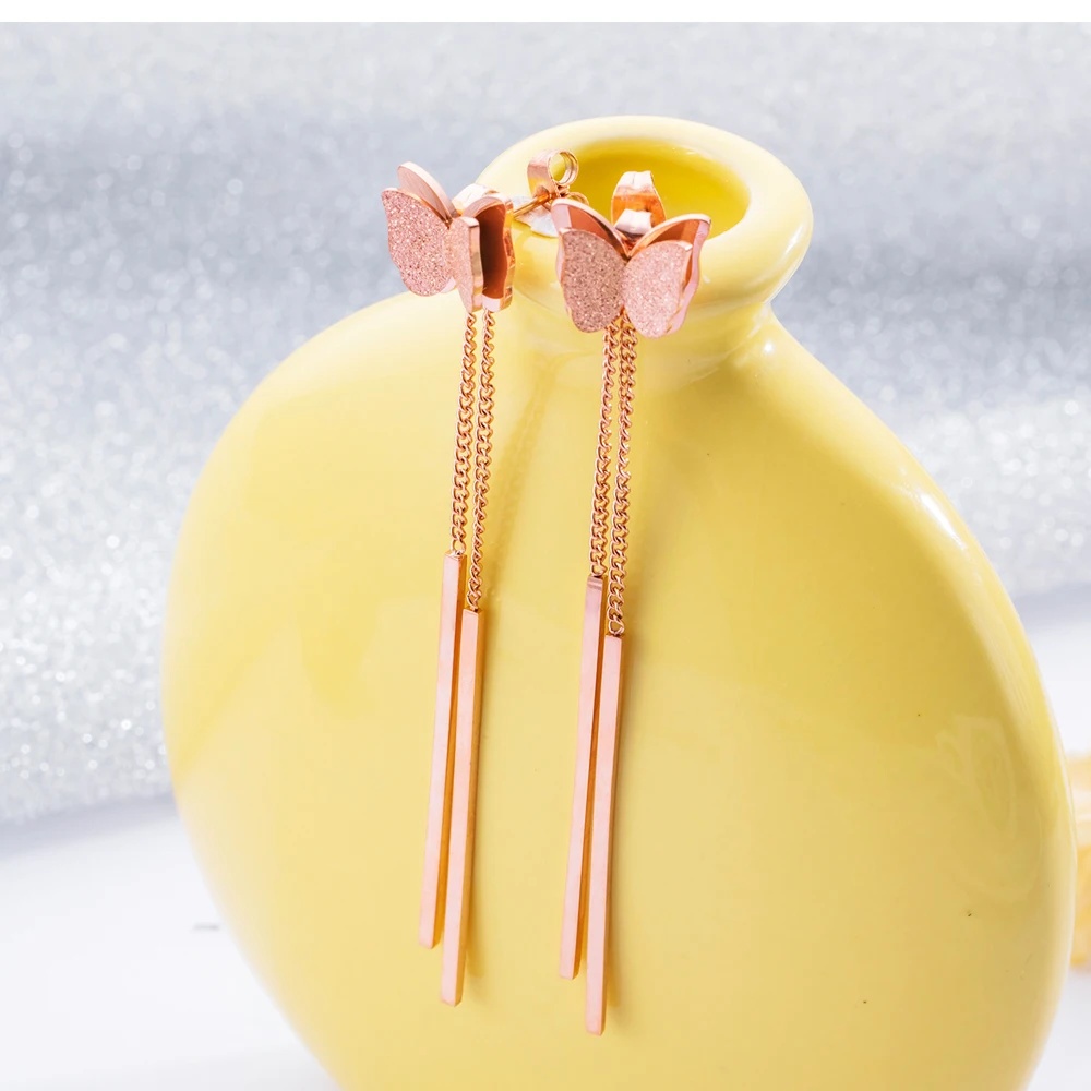 Модные серьги с подвесками в форме бабочек из нержавеющей стали женские длинные серьги с бахромой женские ювелирные изделия 3-GE457