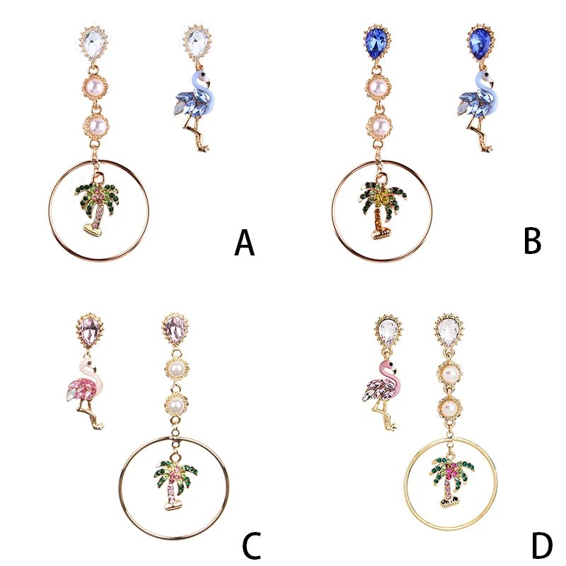 JZTOP милые серьги с кристаллами Фламинго кокосовое дерево Женская Роскошная