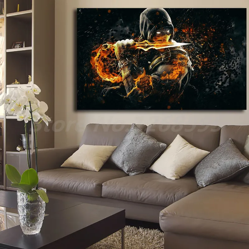 Плакаты на холсте Mortal Kombat Scorpion On Fire настенные картины для офиса гостиной домашний