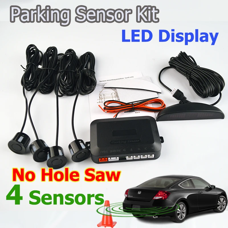 Viecar 4Sensors LED Display/LCD Display/Buzzer 22mm Car Parking Sensor Kit Reverse Backup Radar Monitor No Hole Saw |