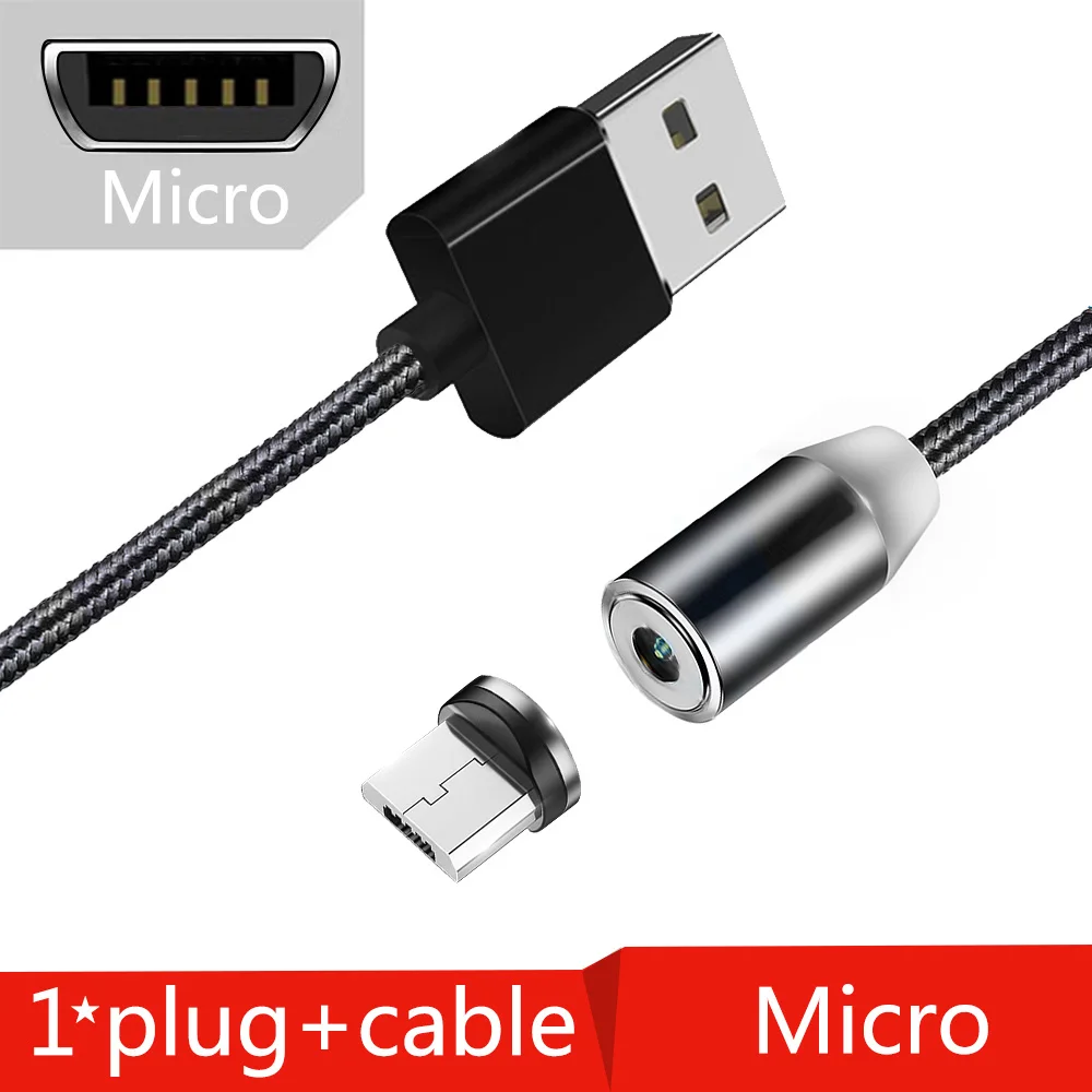 Магнитный USB кабель Micro usb type C адаптер для быстрой зарядки usb Microusb type-C зарядное устройство для телефона магнит c для iphone samsung xiaomi - Цвет: Black for Micro