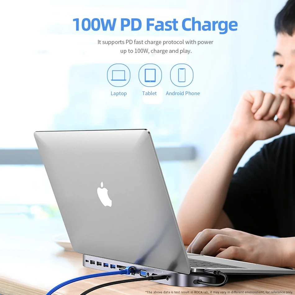Рок-н-Тип usb C 3,1 станция dex 12-в-1 USB-C к HDMI, VGA, 100 Вт PD Быстрая Зарядка Док-станция с подставкой для планшета мобильных телефонов