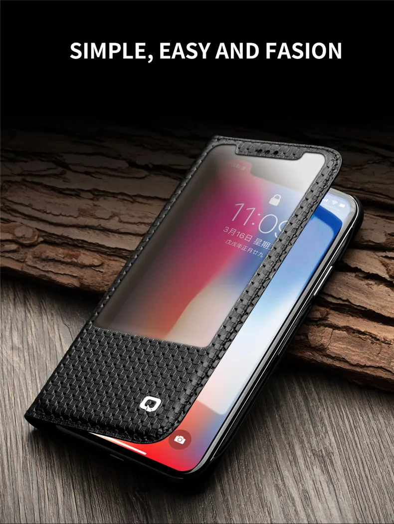 QIALINO чехол для телефона из натуральной кожи для iPhone X, деловой стиль, ручная работа, роскошный флип-чехол с окошком для iPhone X, 5,8 дюймов