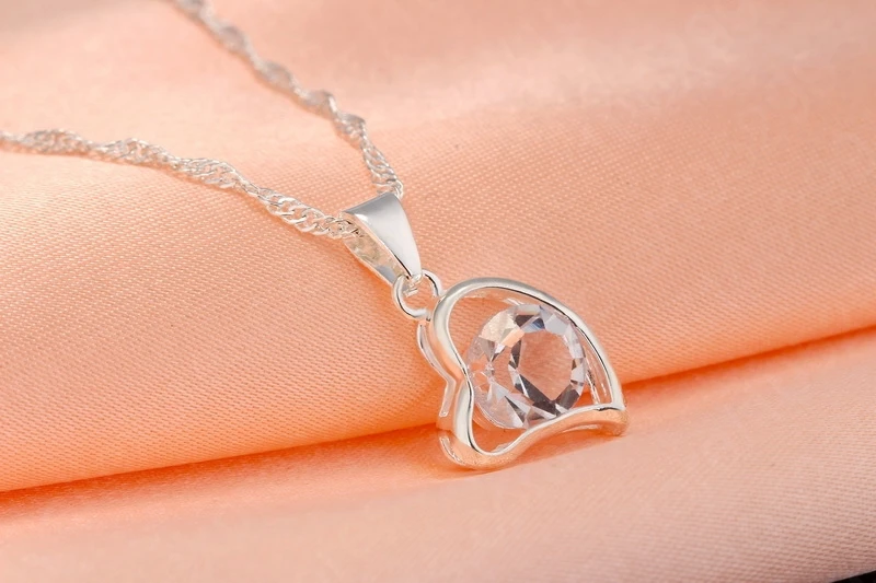 

Classic Women Wedding Lovely 925 Sterling Silver Jewelry Set Heart Pendant With Cubic Zircon Female Engagement Accessory