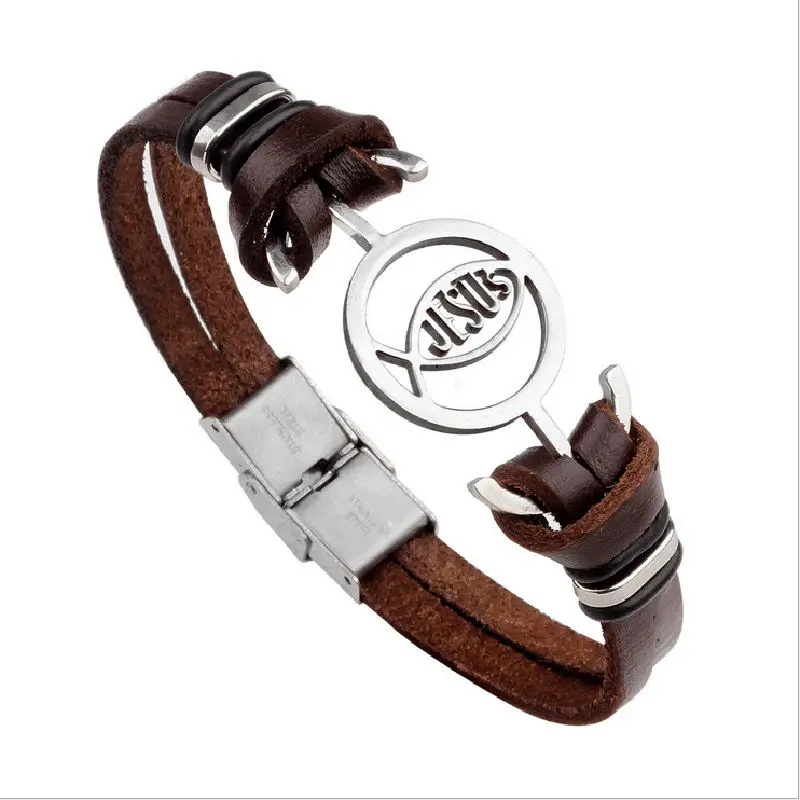 Модные коричневые и черные браслеты из натуральной кожи в стиле панк с