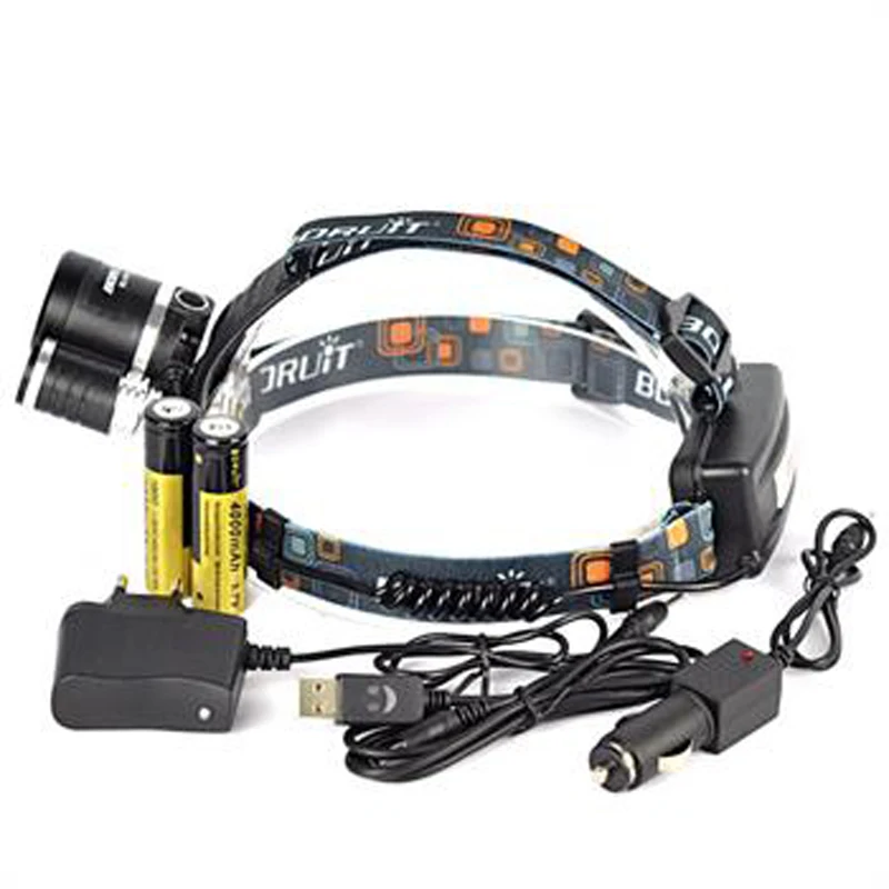 BORUIT 6000LM 3x XM L T6 светодиодный налобный фонарь + 2X 18650 зарядное устройство для