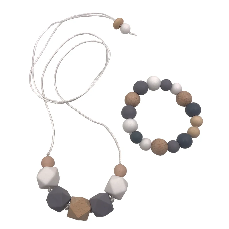 Collar de dentici&oacute;n para beb&eacute;, pulsera para mam&aacute;, cuentas de dentici&oacute;n de silicona, 100% libre de BPA-5