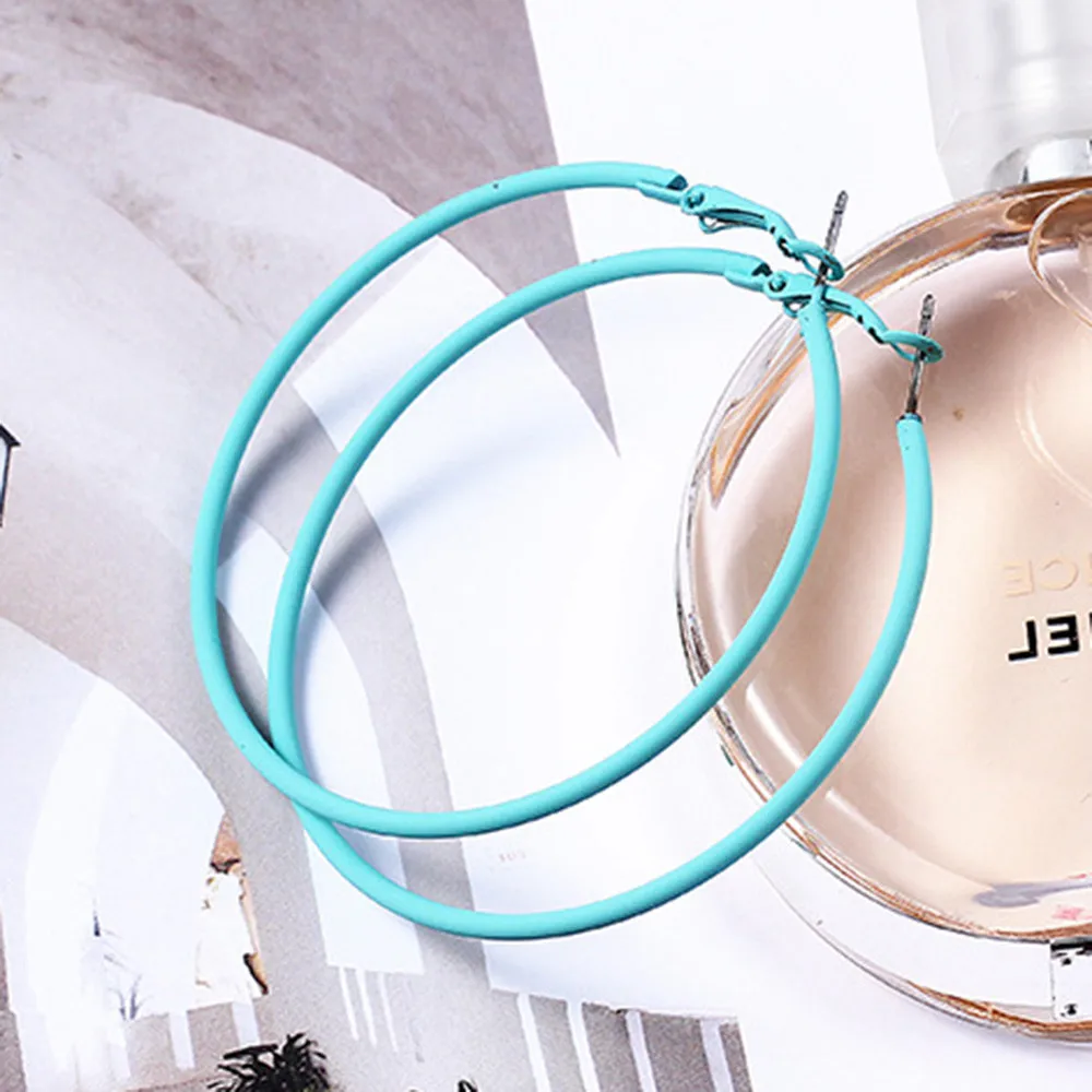 Sky blue 9 Colour Punk Big Size Hoop Earrings Ear Loop 50-70mm New Fashion Round Circle Earring Exaggerated Party Jewelry for Women - Окраска металла: Sky blue
