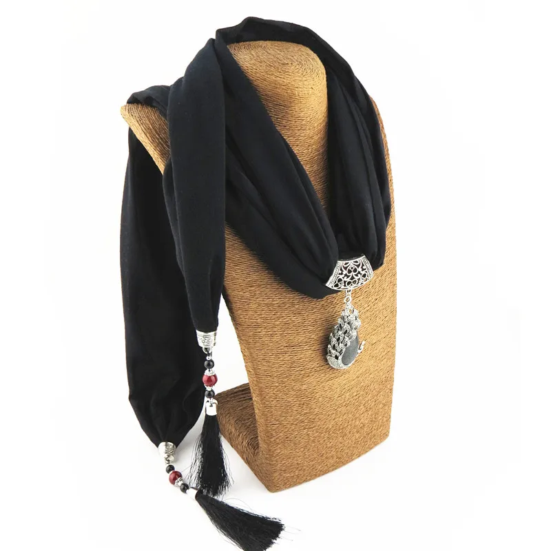 Женский шарфик с подвеской и керамическими бусинами в стиле бохо|scarf collar|beaded