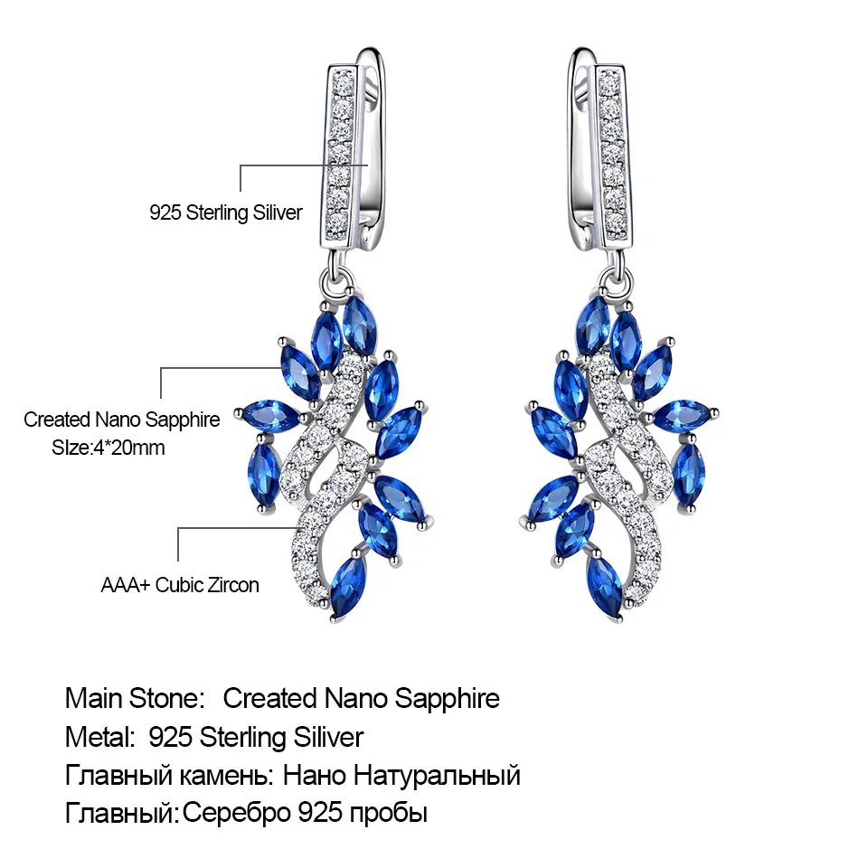 UMCHO Real 925 Sterling Silver Korean Clip Earrings Created Sapphire Gemstone For Women Wedding Gift Fine Jewelry | Украшения и