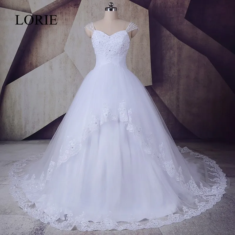 Белое свадебное платье из тюля 2018 LORIE Vestido De Novia Милая винтажная кружевная бусина