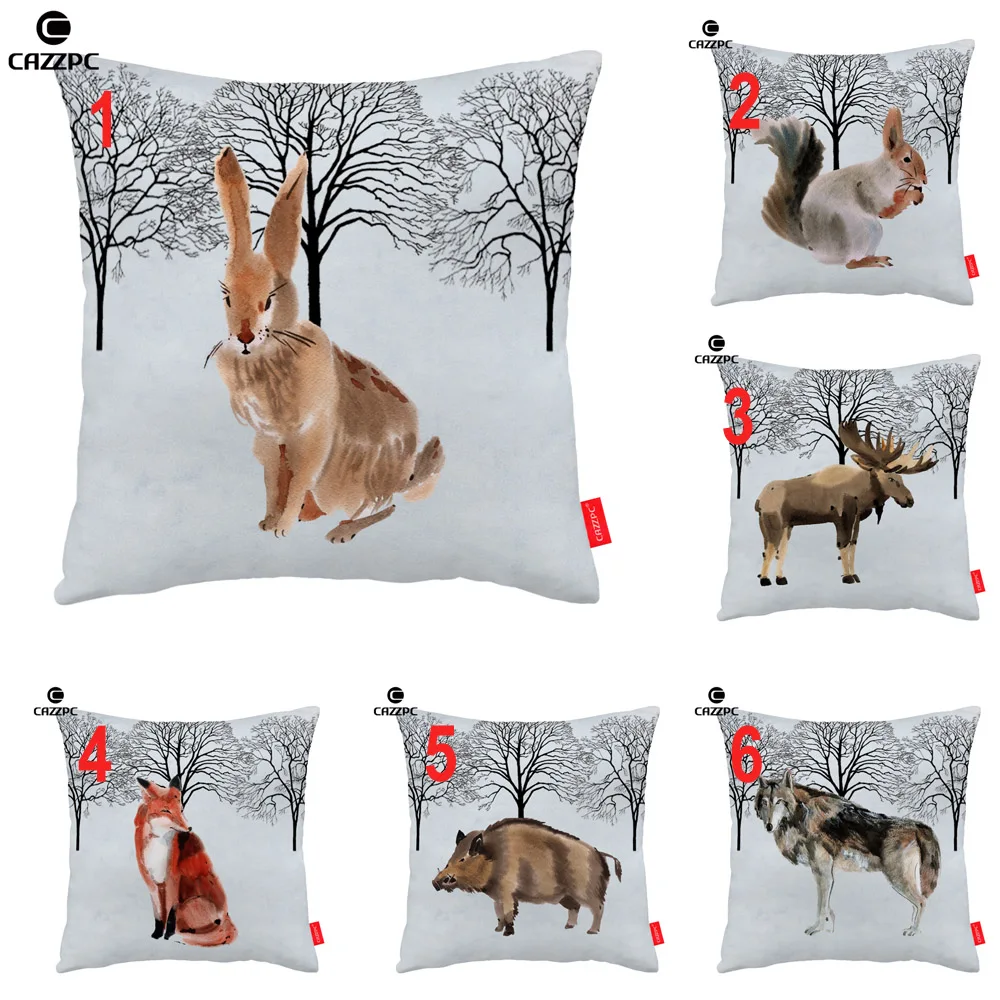 Зимний лес кролик Лось лиса волк печати чехол для декоративной подушки Чехлы