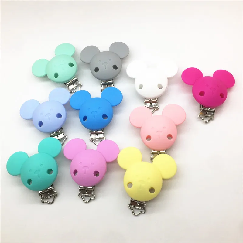 Chenkai 10pcs BPA Free Silicone Mouse Clips DIY Baby Teether Pacifier Dummy Montessori Sensory Jewelry Holder Chain Mickey Clips