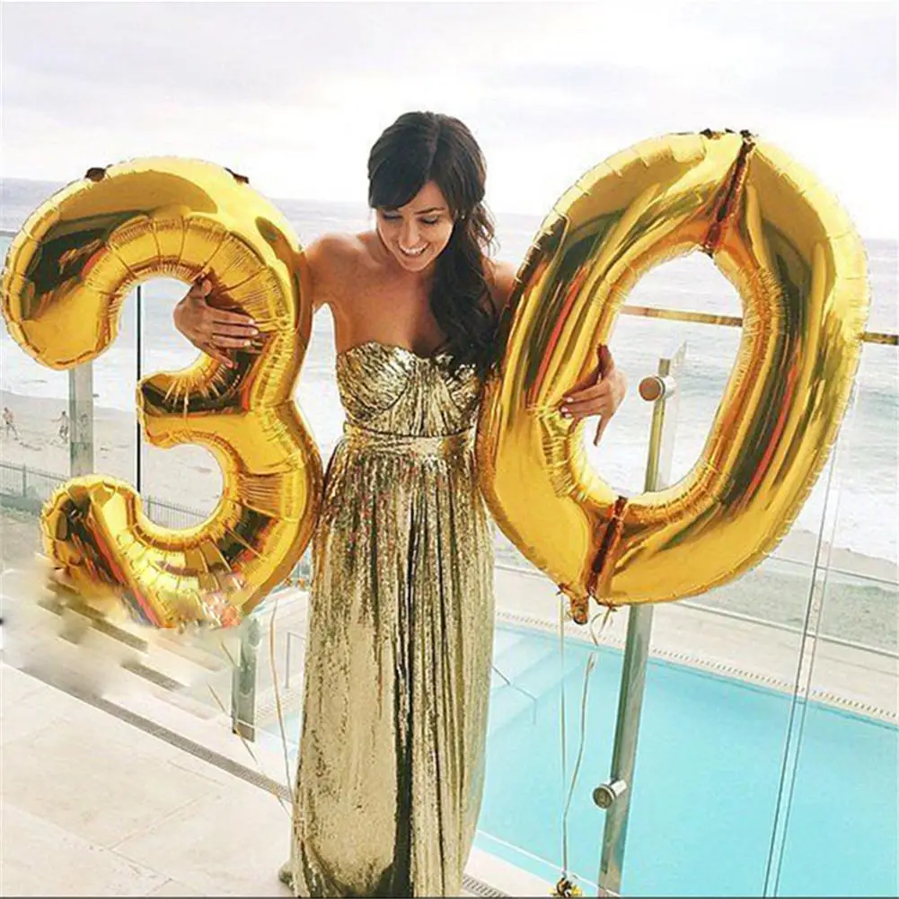 32 Inches Large Size Party Balloons Gold Silver Aluminum Foil Number Shape Hydrogen Birthday Wedding Decoration | Дом и сад