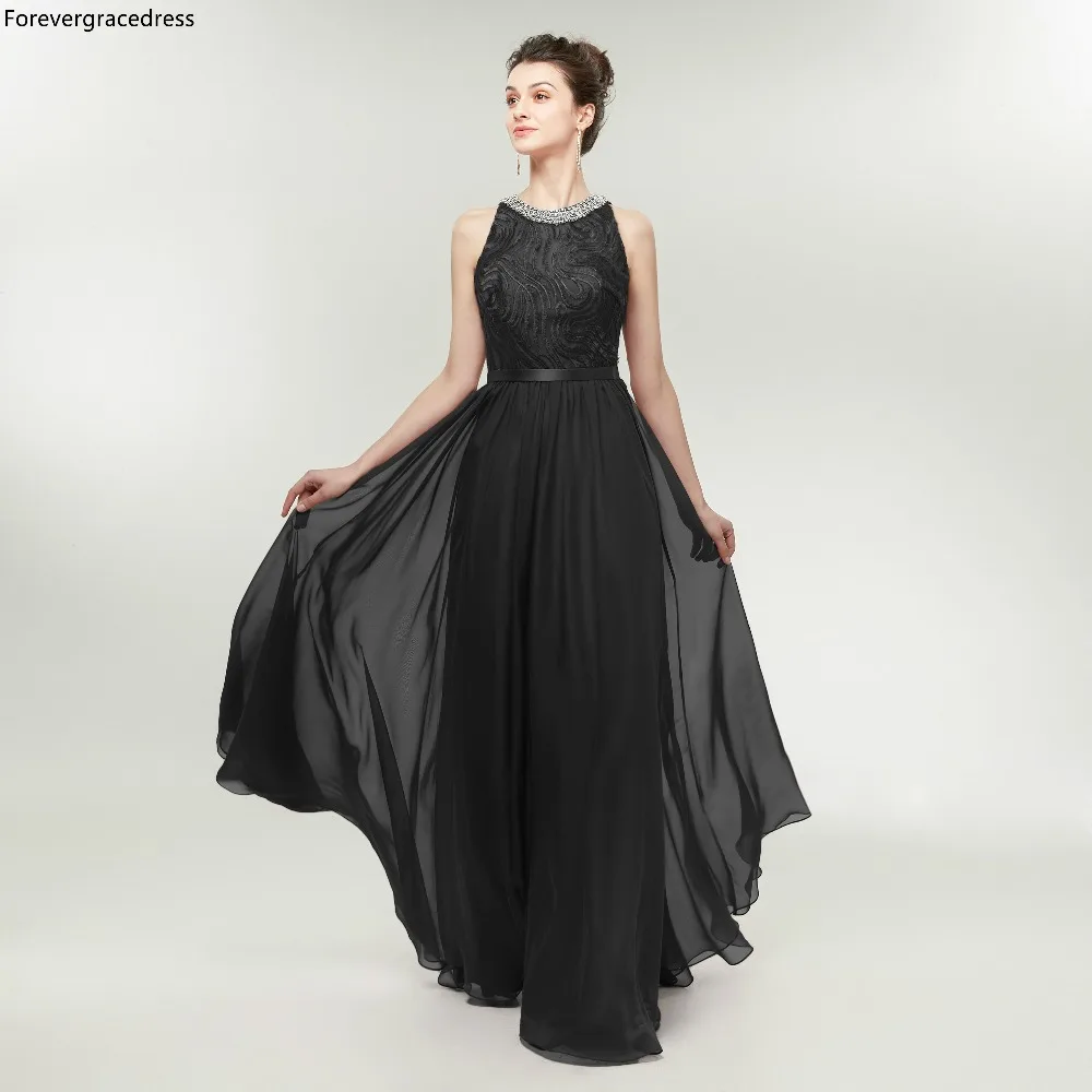 Женское вечернее платье Forevergracedress Черное Шифоновое Платье трапециевидной формы