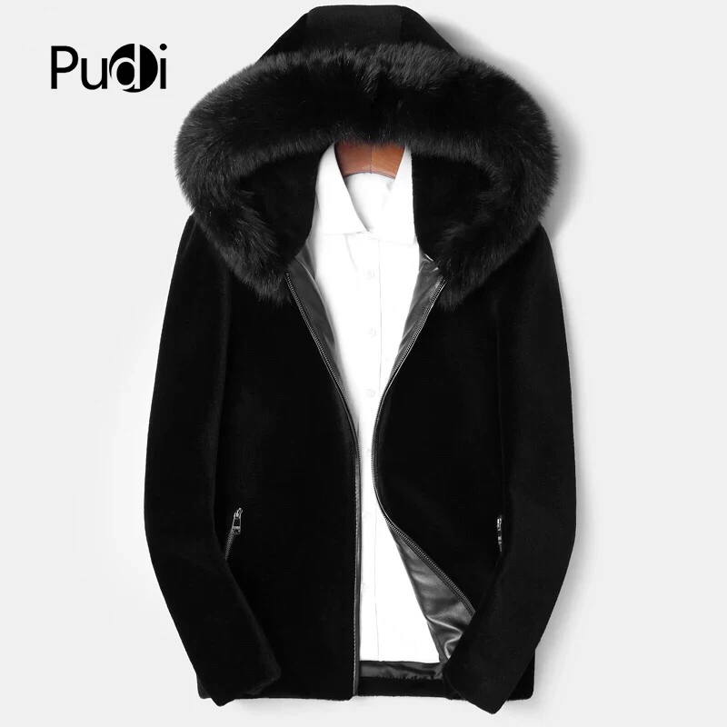 Новинка 2018 мужские модные куртки PUDI MT850 из 100% шерсти с воротником лисьего меха и