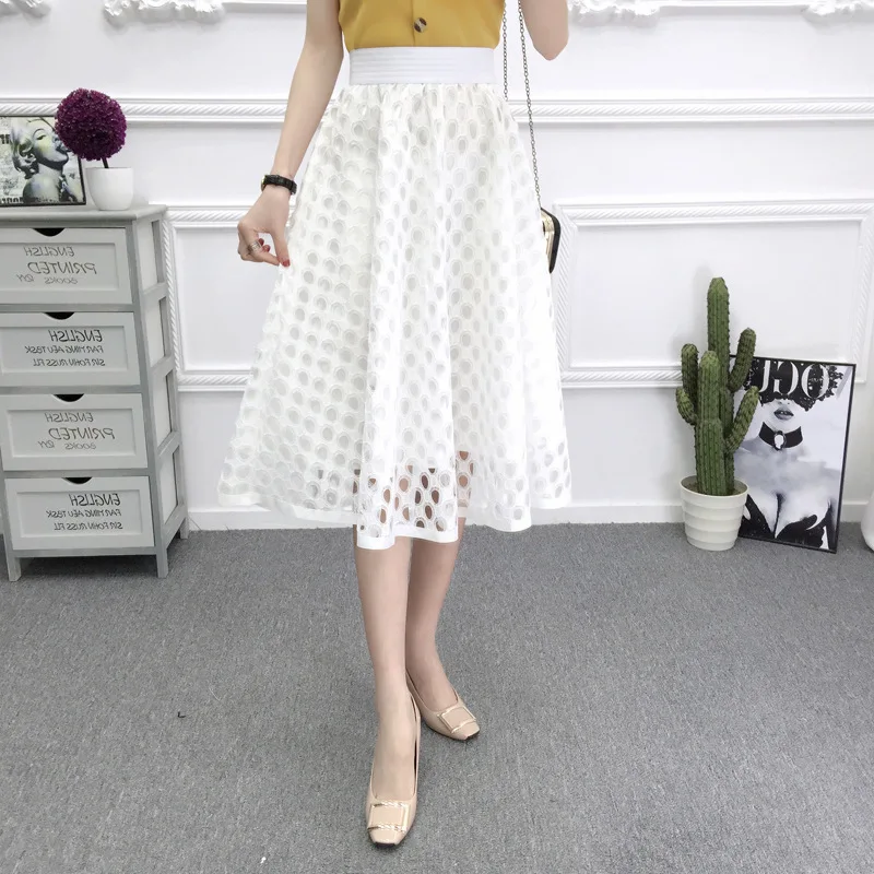 #1516 летние тюлевые юбки в Корейском стиле женские миди с вырезами эластичной
