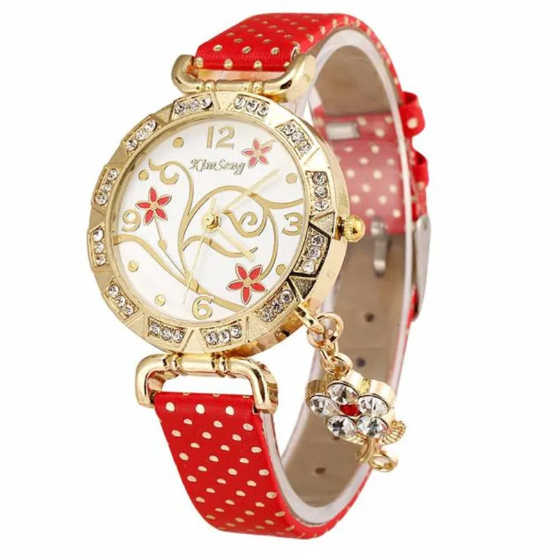 Красный Montre Femme, женские часы, новая мода, кожаный ремешок, браслет, часы, Роскошные, стразы, подвеска, женские наручные часы, новые Relojes# W - Цвет: Красный
