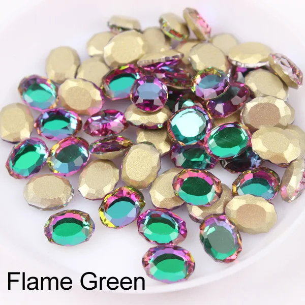 Flame Green Зеркальная поверхность, не требующей горячей фиксации Стразы овальной формы 6x8 мм 30/100 шт./упак. для художественного оформления ногтей, ручная работа аксессуары свадебное платье для девочки ясельного возраста и сумка-чехол для нейл-арта - Цвет: Flame Green