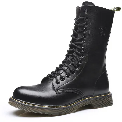 Mid-Calf boots Black Ботильоны больших размеров; сезон осень-зима; мужские ботинки из натуральной кожи; Винтажные ботинки в байкерском стиле; износостойкая Мужская обувь; 033 - Цвет: Mid-Calf boots Black