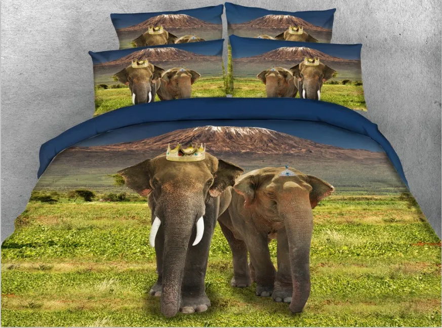 3D Elephant Bedding set quilt duvet cover bed in a bag sheet linen Cal Super King Queen size twin Animal print bedspread 4PCS | Дом и сад