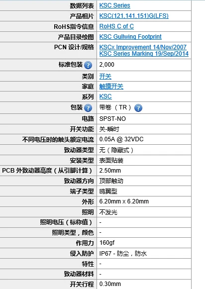 Оригинальный микропереключатель KSC121G водонепроницаемый пылезащитный сенсорный