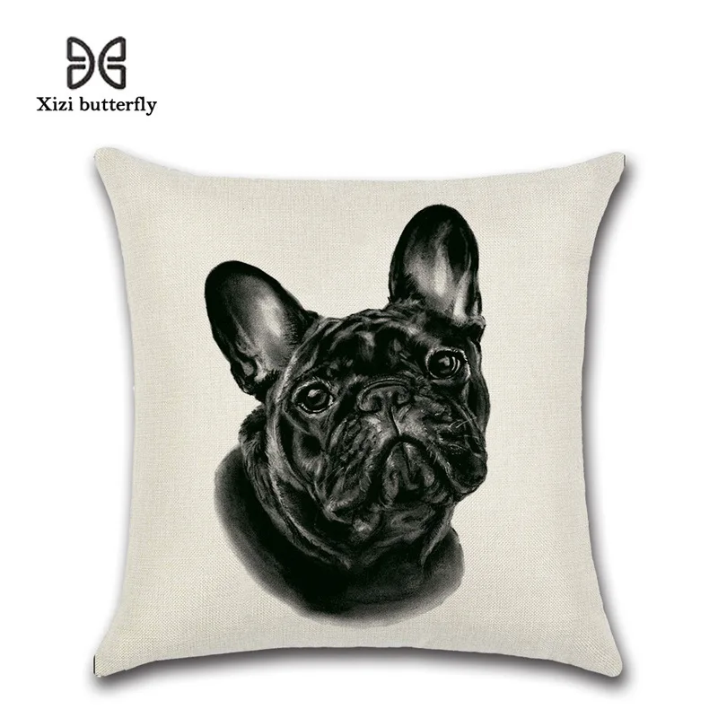 Cute French Bulldog Cushion Cover Printed Square Pillow Cotton Linen Case for Home Car Hotel Decoration Mayitr | Дом и сад