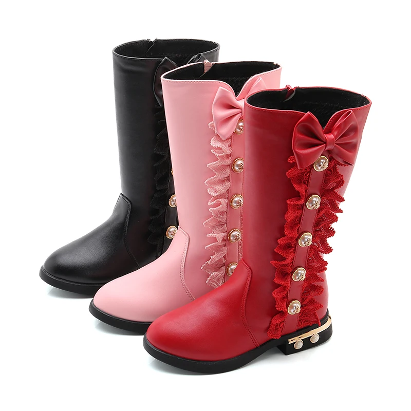 

Children Girls Boots Autumn/winter Kids Princess Leather Shoes With Flower Baby Girls Velvet Cotton Boots Fashion Bow Shoes