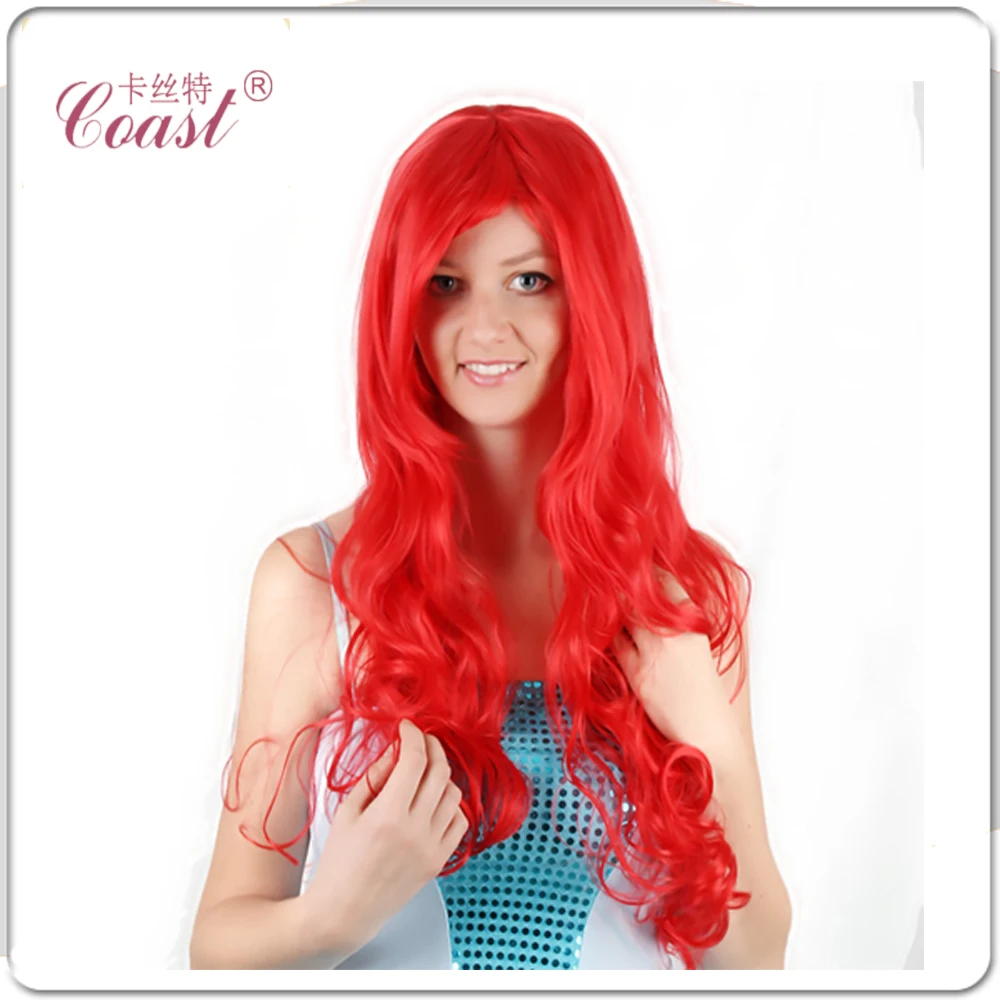 Русалочка ариэль парик синтетические волосы длинные волнистые красный аниме для