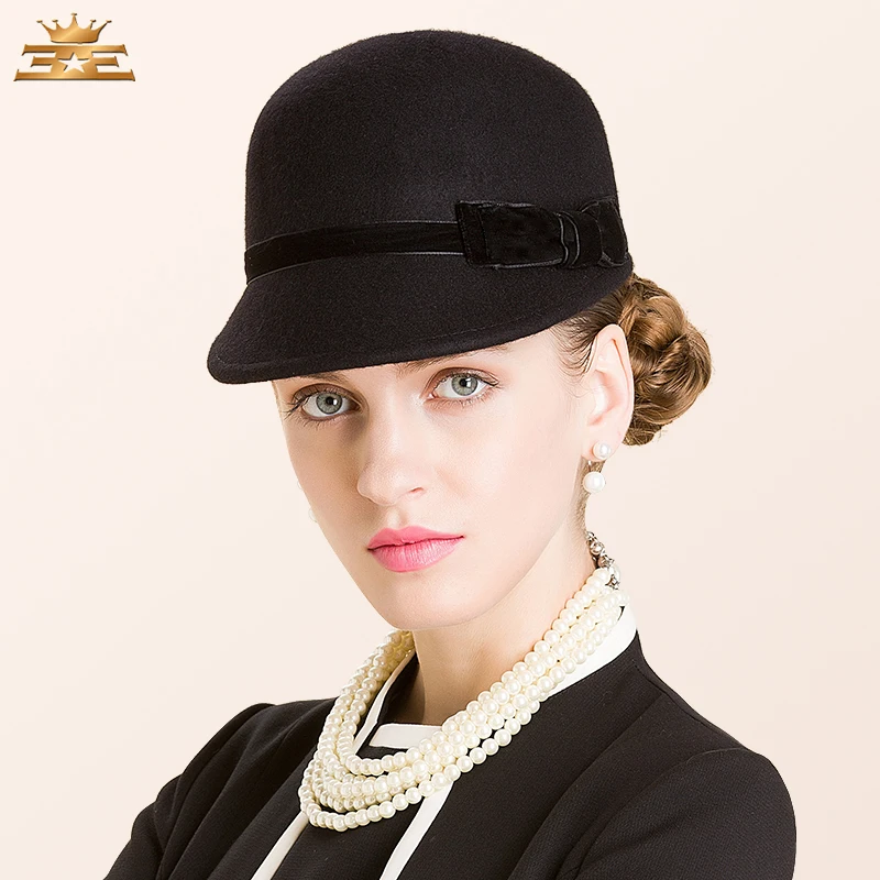 

New Arrival British Winter Hat Female British Style Wool Hat Fashion Lady Wool Cap Black Wool Hat Curling Brim B-7488