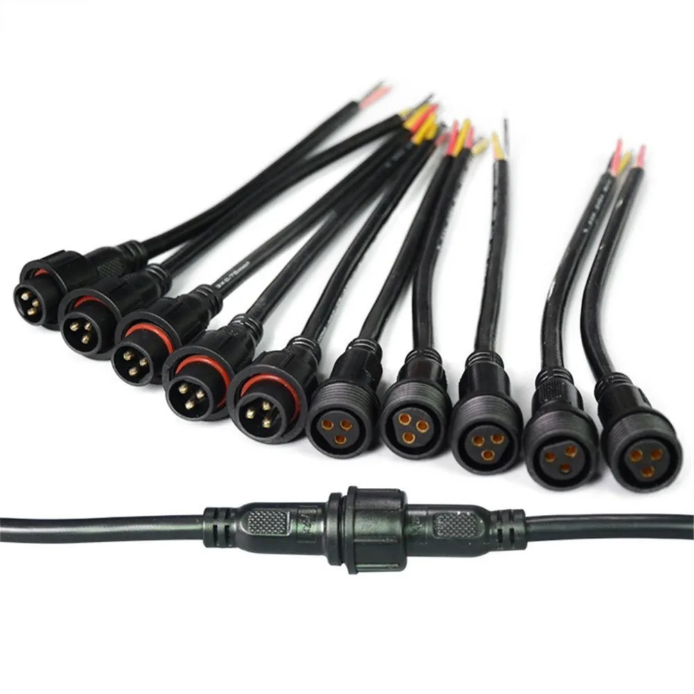 5 пар 3 ядра 3pin черный отрезок пластмасса водонепроницаемый IP65 светодиодный