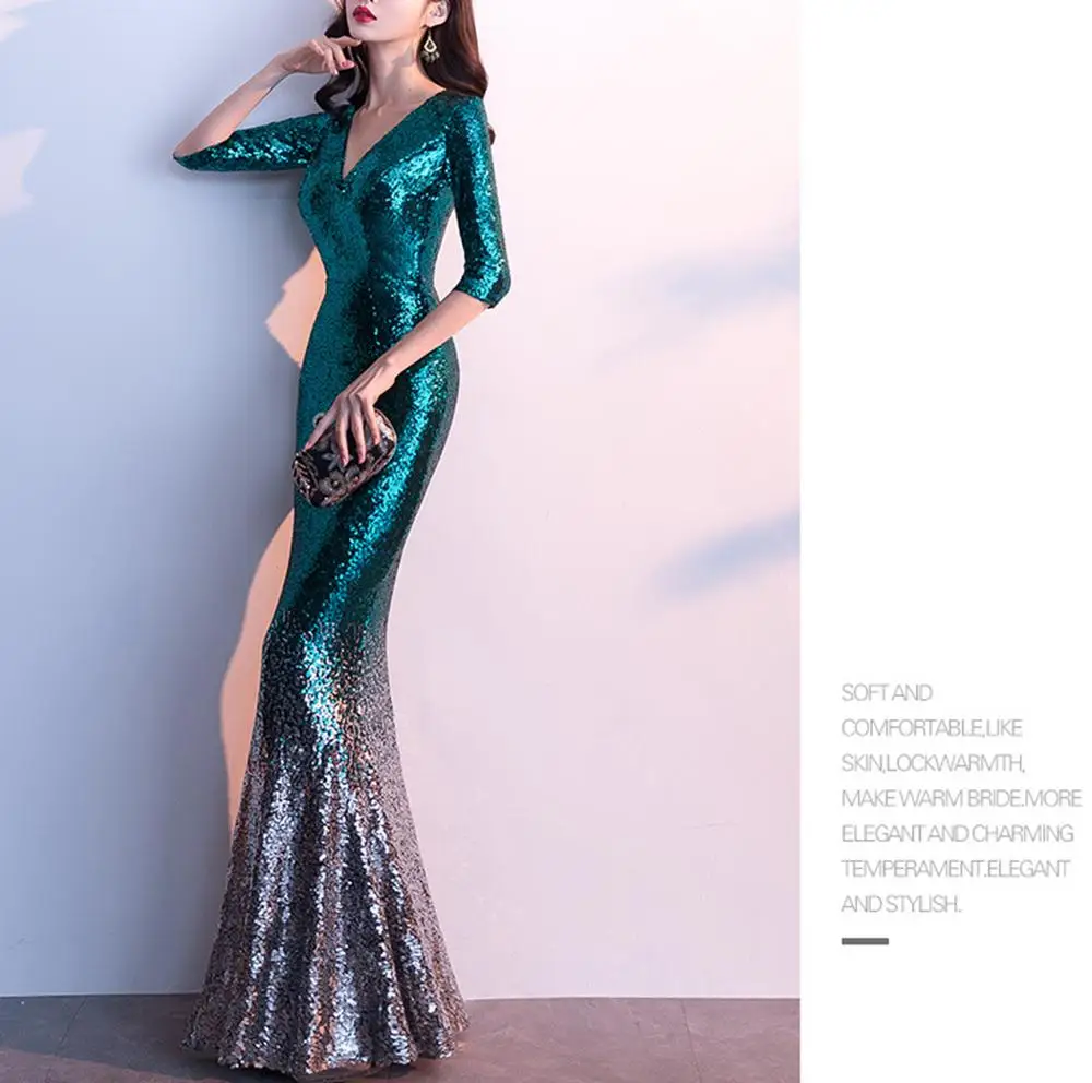 Solovedress вечернее платье с рукавами-халфами блестками v-образным вырезом цвет