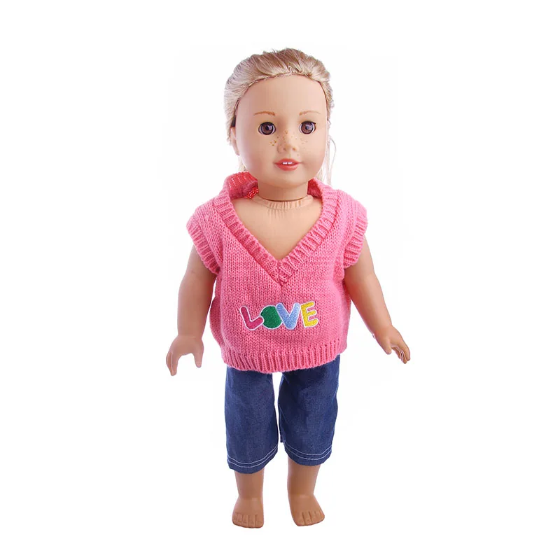 Свободный двухкомпонентный жилет и джинсы LUCKDOLL 18 дюймов американская кукла 43 см