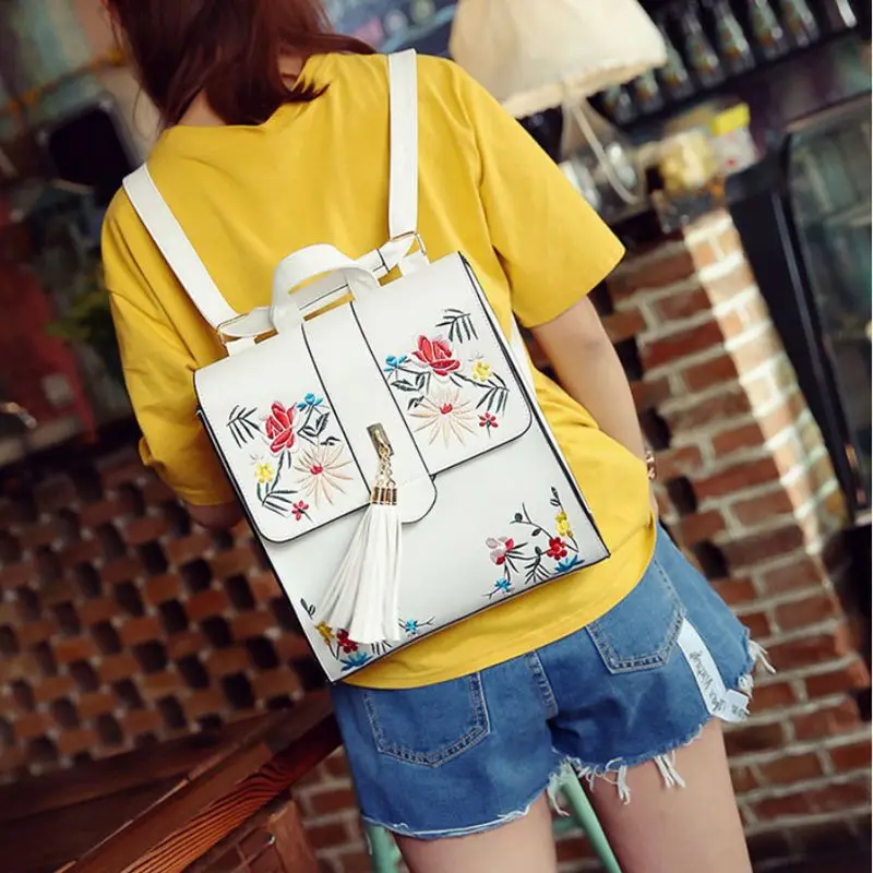 High Quality PU Embroidery Backpack School Bags For Teenagers Casual Black Trave Women Mochila Sac A Dos Femme LL1 | Багаж и сумки